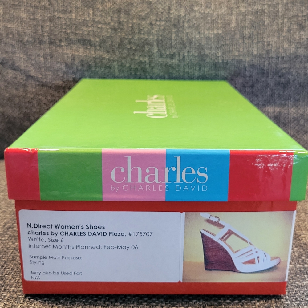 Charles David White Wedge Sandals with Wood-Look Heel